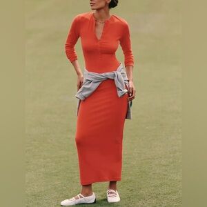 NWT XL Anthro x Daily Practice Red ribbed maxi fitted comfortable sporty dress.